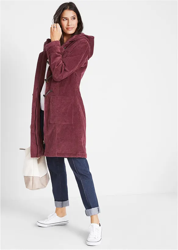 Duffle-coat en velours côtelé doublé, mi-long, bonprix