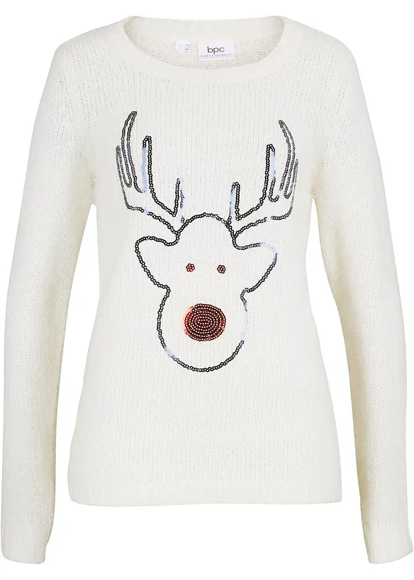 Pull de Noël renne à sequins, bonprix