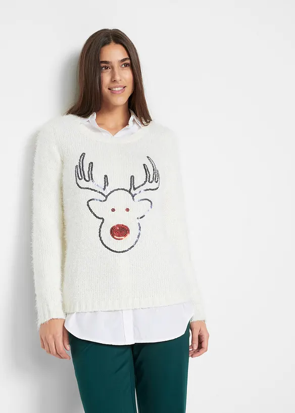 Pull de Noël renne à sequins, bonprix