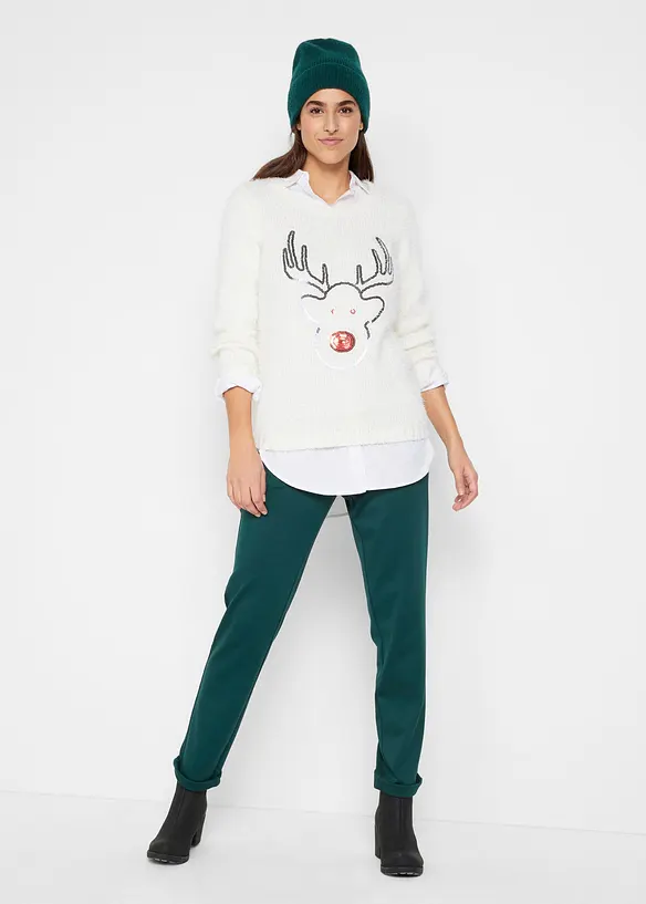 Pull de Noël renne à sequins, bonprix