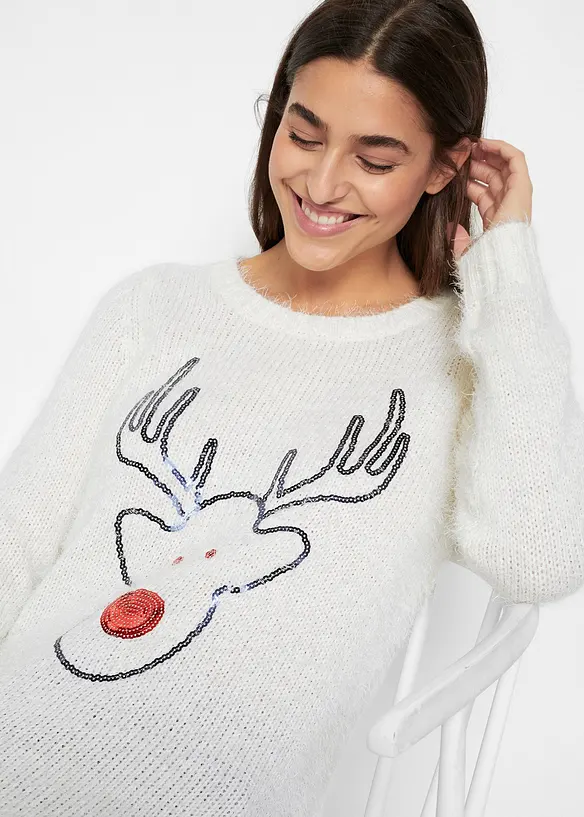 Pull de Noël renne à sequins, bonprix