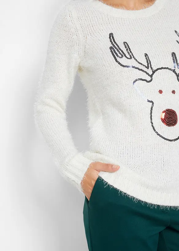 Pull de Noël renne à sequins, bonprix