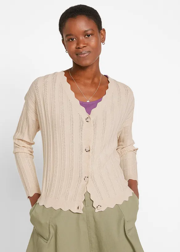 Gilet court en maille ajourée, viscose majoritaire, bonprix