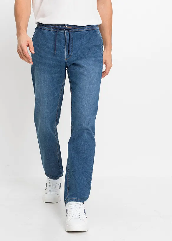 Jean jogger droit et léger à taille élastiquée, Regular, bonprix
