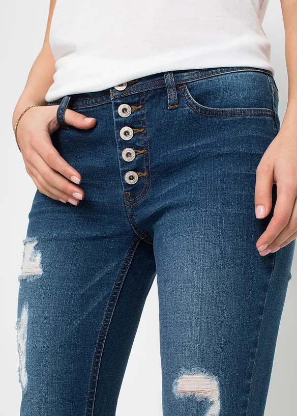 Jean skinny taille mi-haute, effets destroy, bonprix