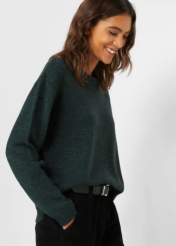 Pull en maille chinée à col rond, bonprix