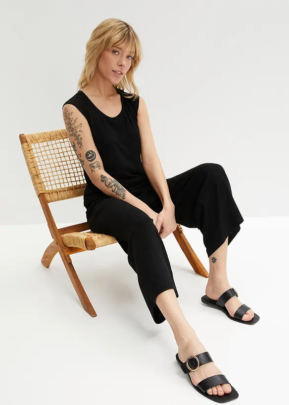 Pantalon en jersey côtelé à taille élastiquée, bonprix