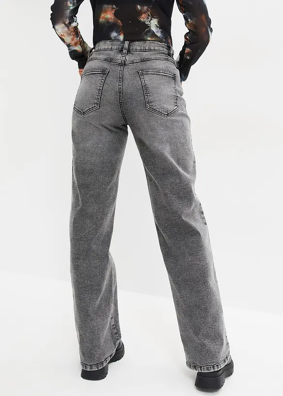 Jean large, taille haute avec rivets, bonprix