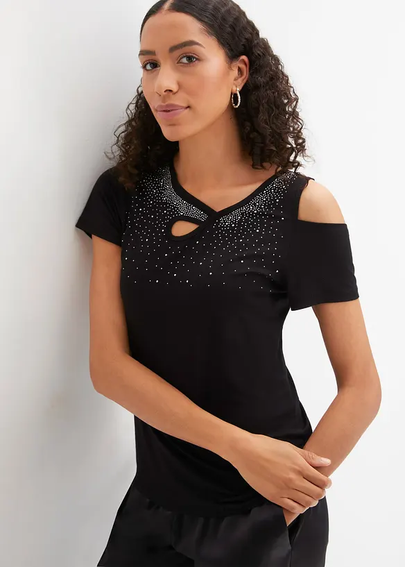 T-shirt à application de strass et découpes, BODYFLIRT
