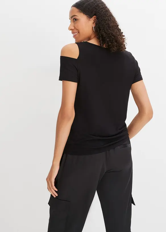 T-shirt à application de strass et découpes, BODYFLIRT
