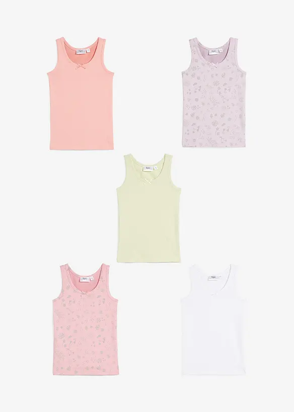 Lot de 5 débardeurs en coton doux et extensible, bonprix