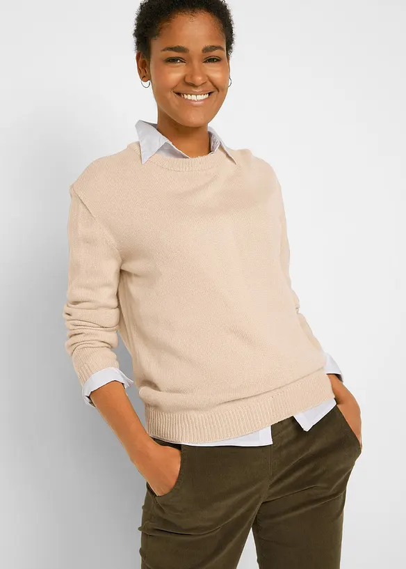 Pull col rond en maille, bonprix
