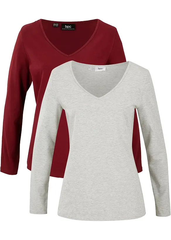 Lot de 2 T-shirts manches longues près du corps, bonprix