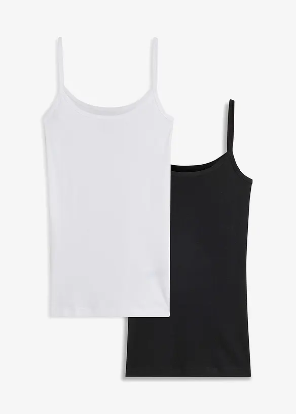 Lot de 2 tops à fines bretelles 100% coton, bonprix