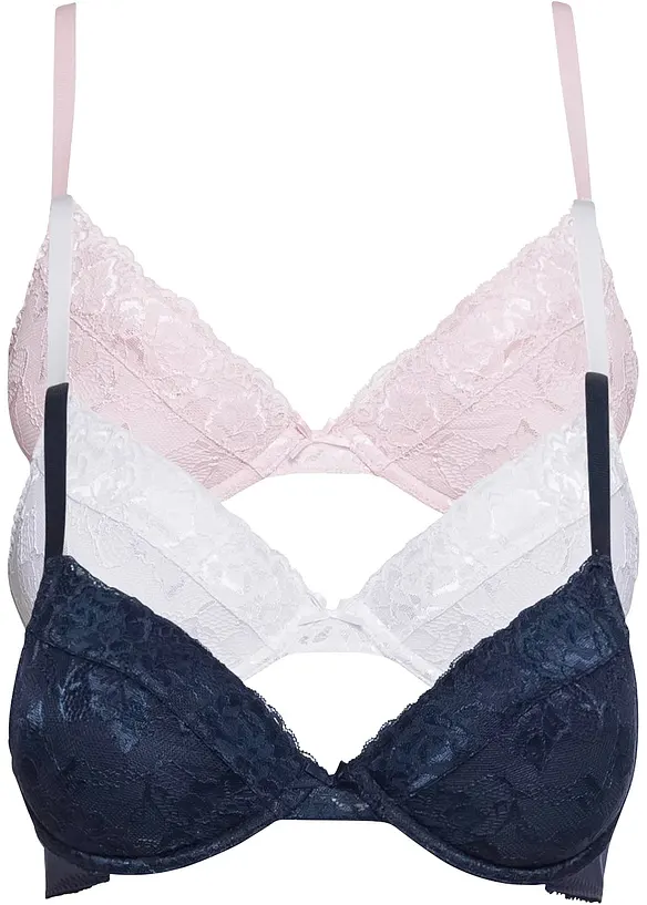 Lot de 3 soutiens-gorge push-up avec dentelle, bonprix