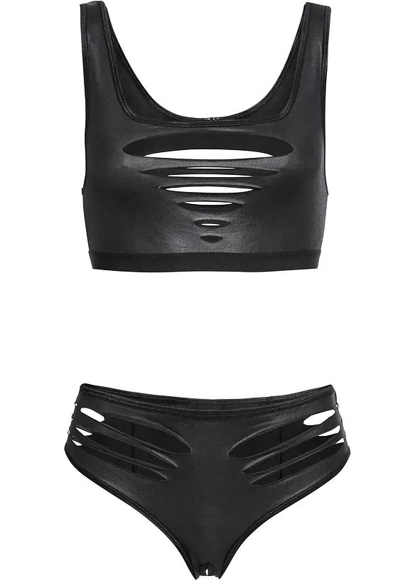 Brassière + slip ouvert en wetlook (ens. 2 pces), bonprix