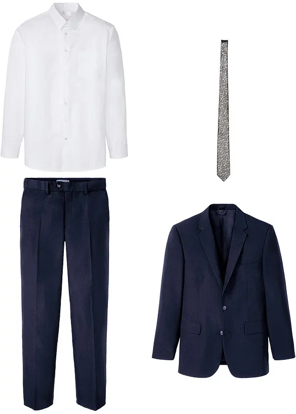Costume 4 pièces : veste de costume, pantalon, chemise, cravate, bonprix
