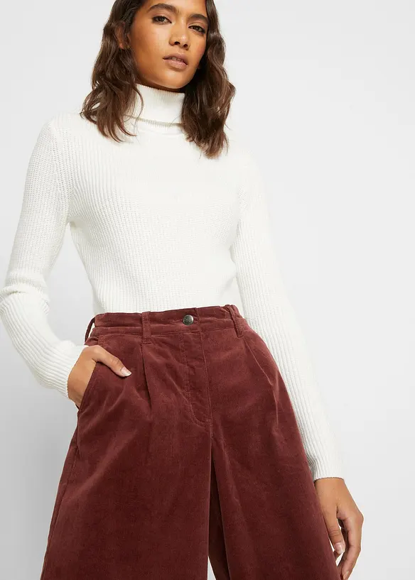 Jupe-culotte en velours côtelé stretch avec taille haute confortable, longueur 7/8, bonprix