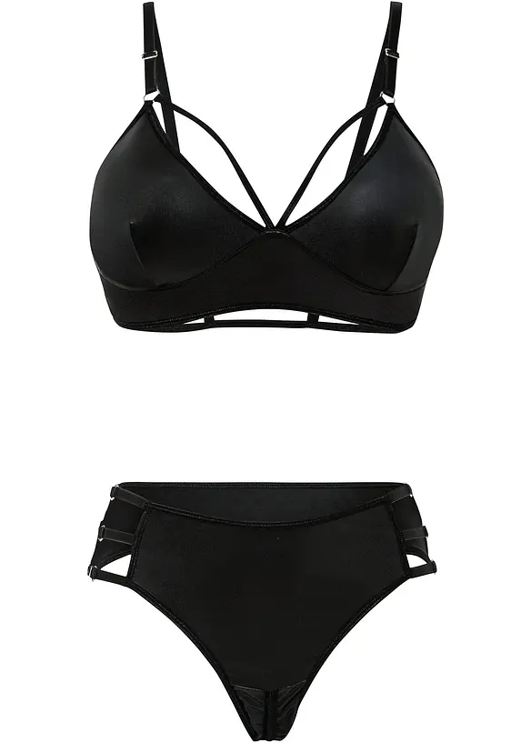 Brassière et string ouvert avec wet look (Ens. 2 pces.), bonprix