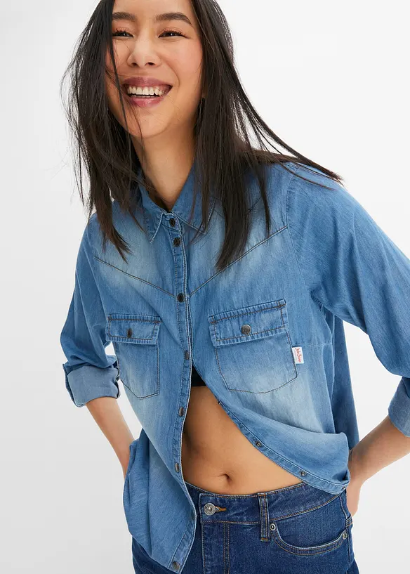 Chemise en jean avec boutons-pression, manches longues, bonprix
