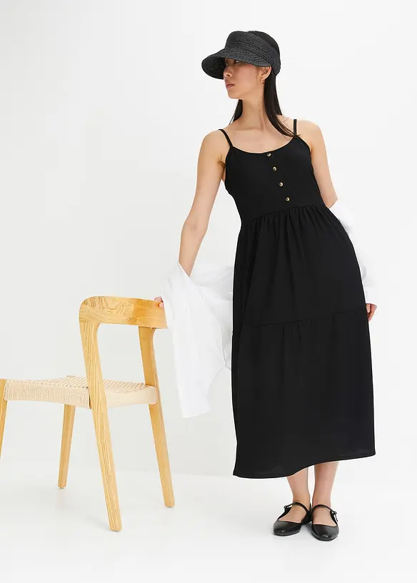 Robe en jersey à volants et patte de boutonnage décorative, bonprix
