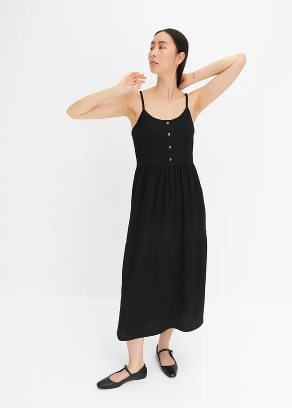 Robe en jersey à volants et patte de boutonnage décorative, bonprix