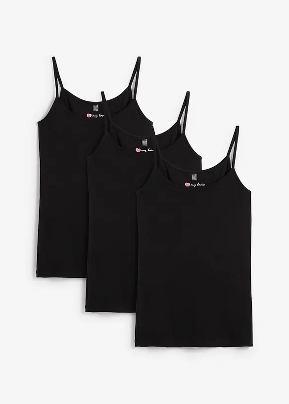 Lot de 3 tops à fines bretelles 100% coton, bonprix