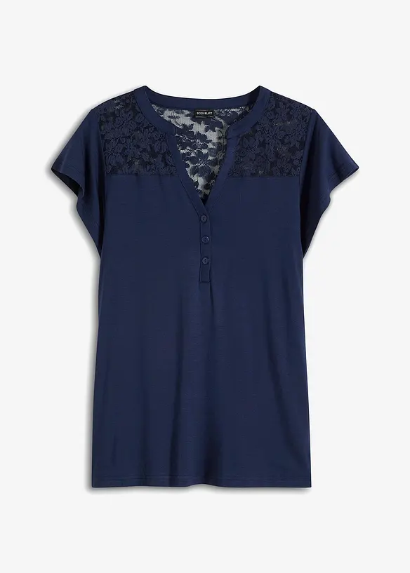 T-shirt col tunisien en viscose et dentelle, bonprix