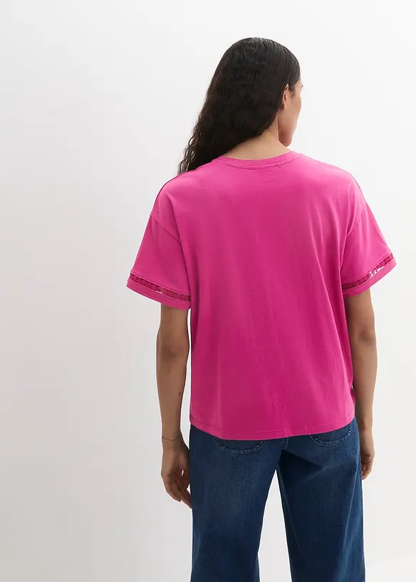 T-shirt avec finition dentelle aux manches, bonprix