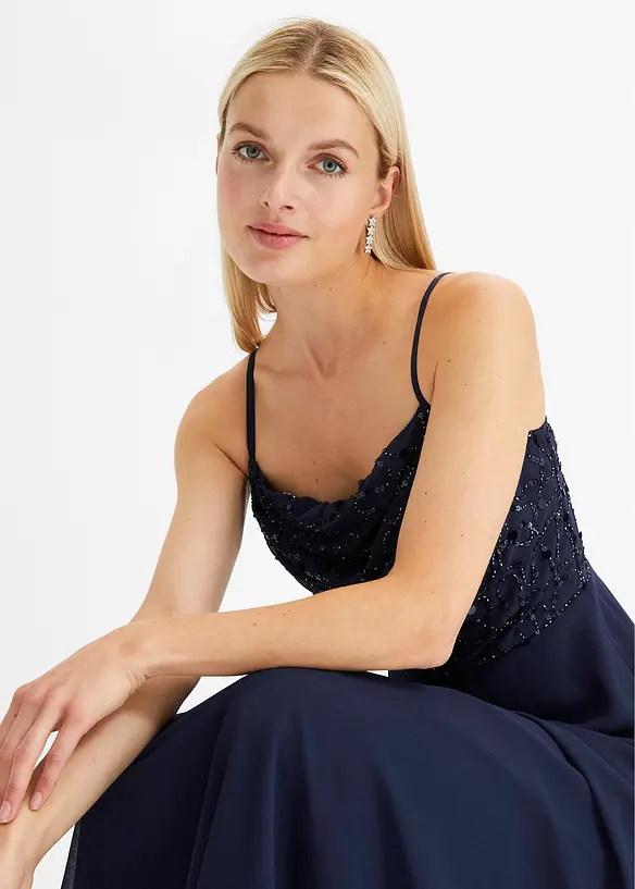 Robe à fines bretelles et haut à sequins brodés, bonprix