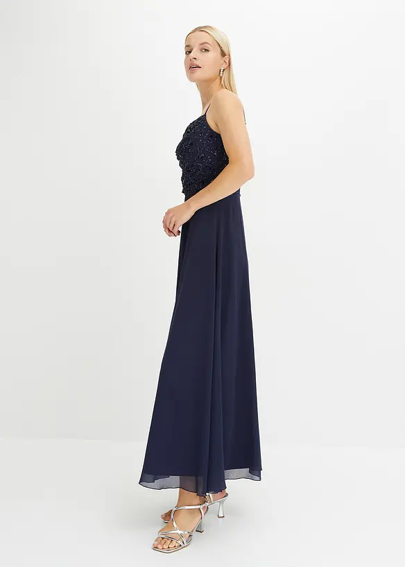 Robe à fines bretelles et haut à sequins brodés, bonprix