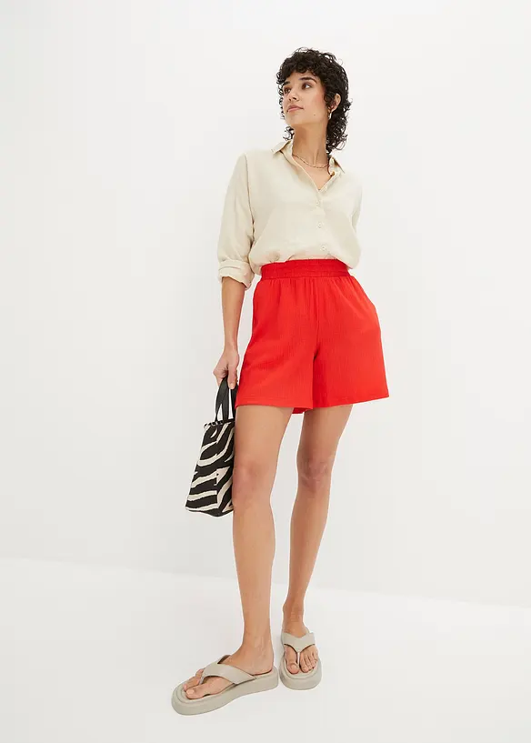 Short en jersey texturé à taille haute élastiquée, bonprix