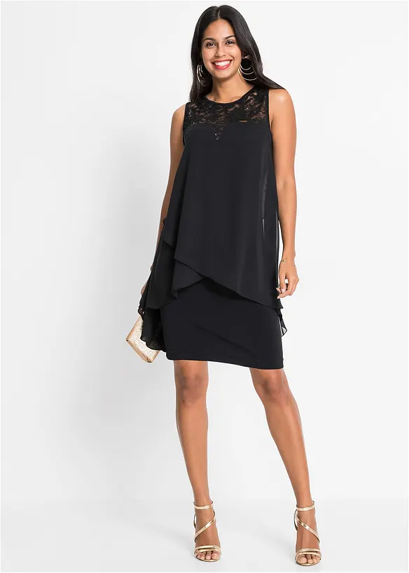 Robe en jersey et crêpe, bonprix