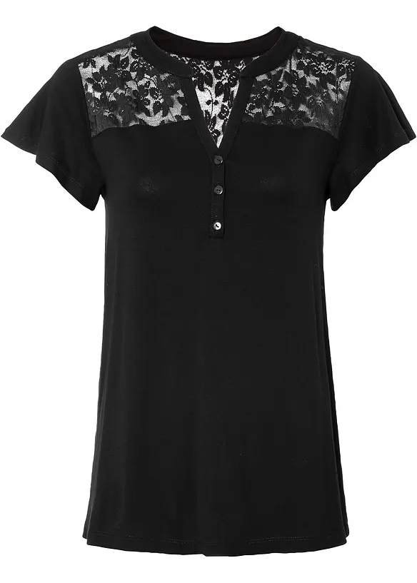T-shirt col tunisien en viscose extensible, bonprix