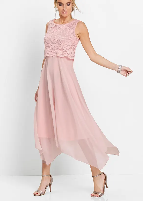 Robe premium en crêpe avec dentelle, bonprix