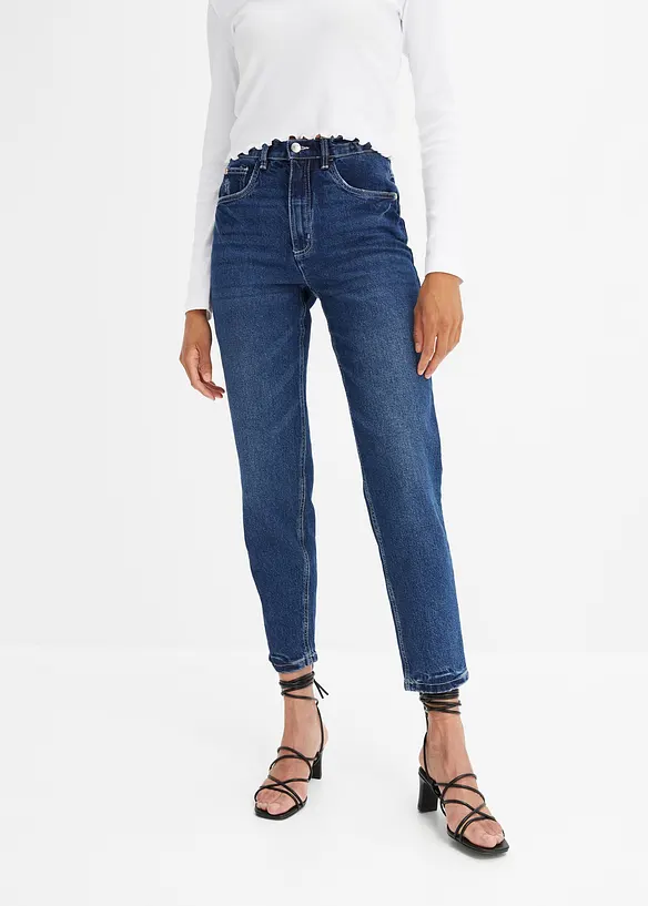 Jean mom taille haute, peu extensible, cropped, bonprix