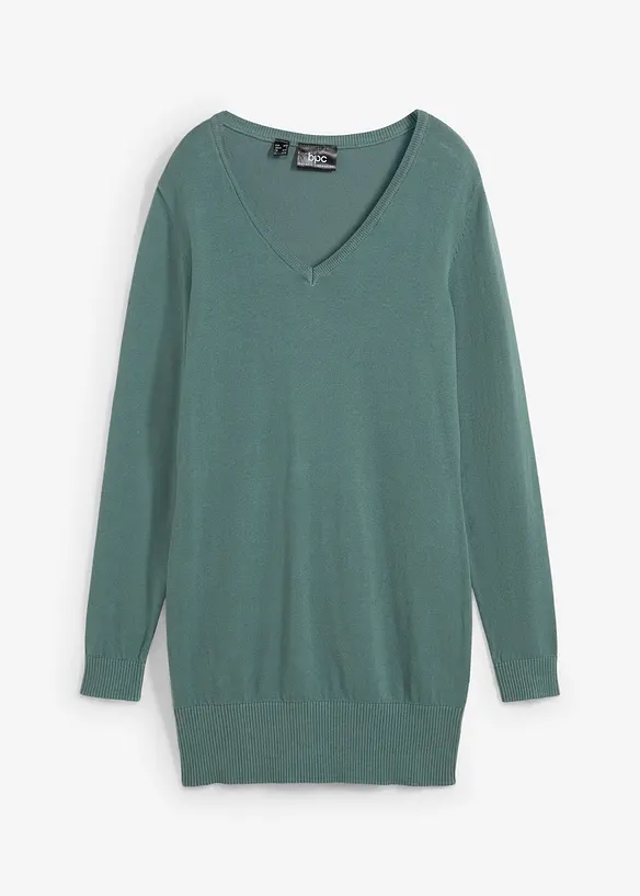 Pull long basique à col V, bonprix