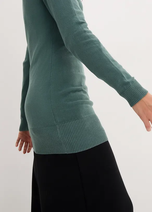 Pull long basique à col V, bonprix