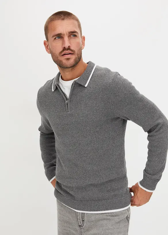 Pull col polo en coton recyclé majoritaire, bonprix