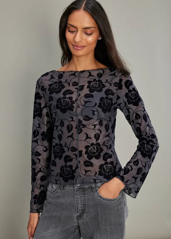 T-shirt manches longues légèrement transparent, bonprix