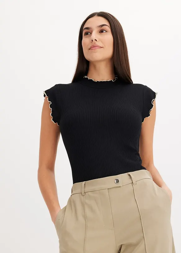 T-shirt côtelé avec finitions ondulées, bonprix