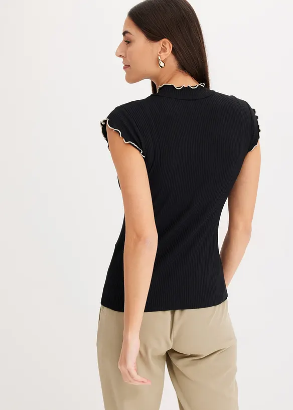 T-shirt côtelé avec finitions ondulées, bonprix
