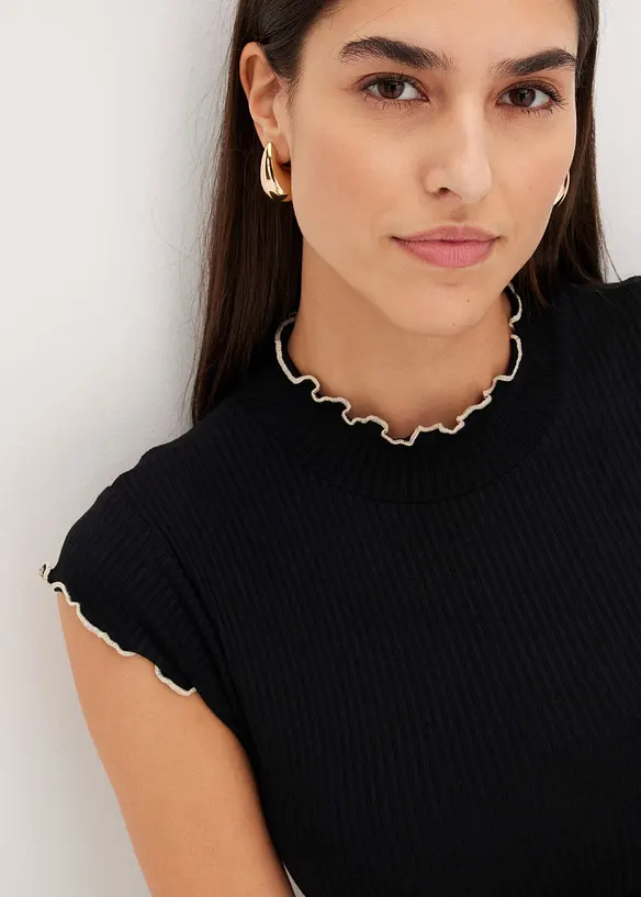 T-shirt côtelé avec finitions ondulées, bonprix