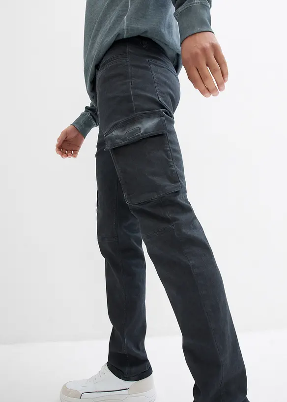 Pantalon cargo extensible, aspect délavé, Straight, bonprix