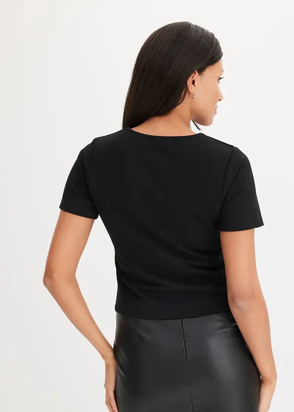 T-shirt cropped avec lien brillant à nouer sur l’encolure, bonprix