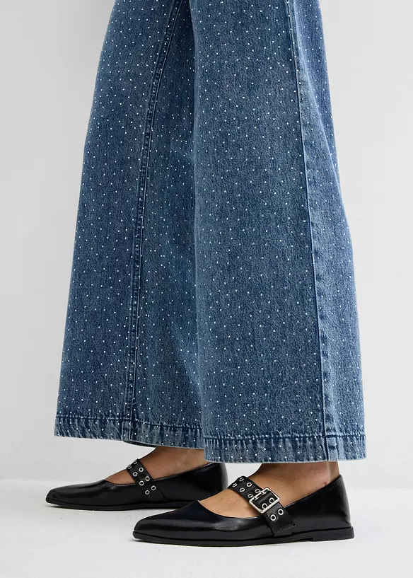 Jean large taille mi-haute à strass, bonprix