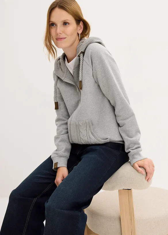 Sweat zippé à capuche et poches en maille, bonprix