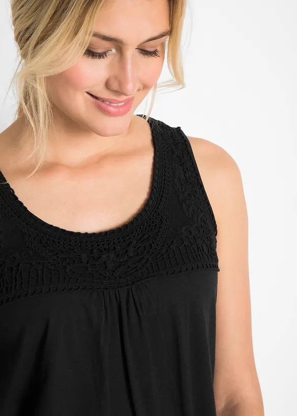 Top coton à dentelle, bonprix