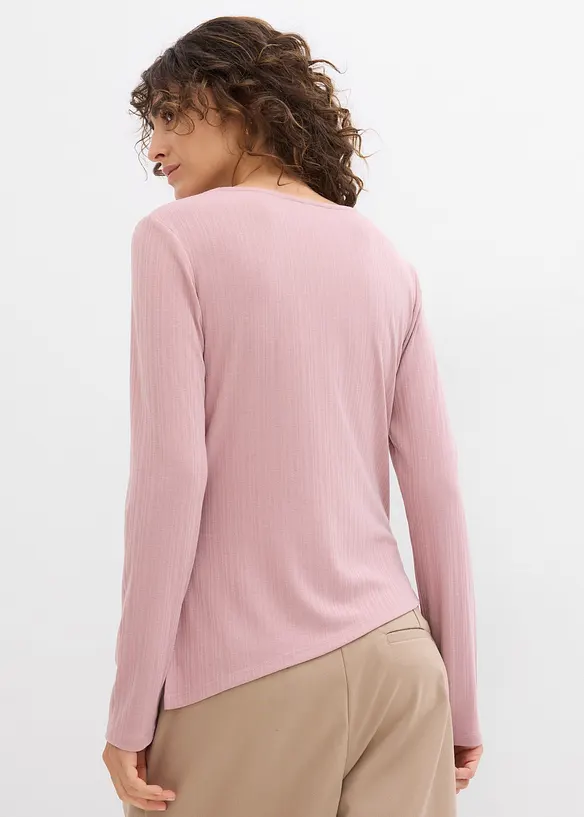 T-shirt manches longues en maille côtelée avec fente sur le côté, bonprix