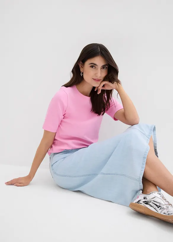 Jupe midi en jean, taille mi-haute, toile ultra-douce, bonprix